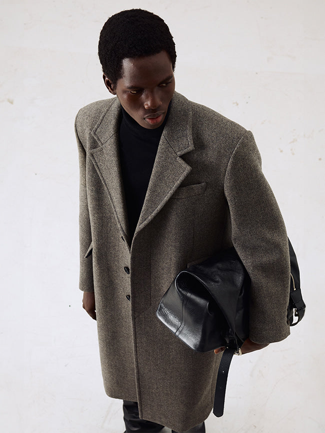 Tonywack - Herringbone Wool Tailored Single Coat (Beige/Grey) product image 7 | TRAB K-Fashion Australia