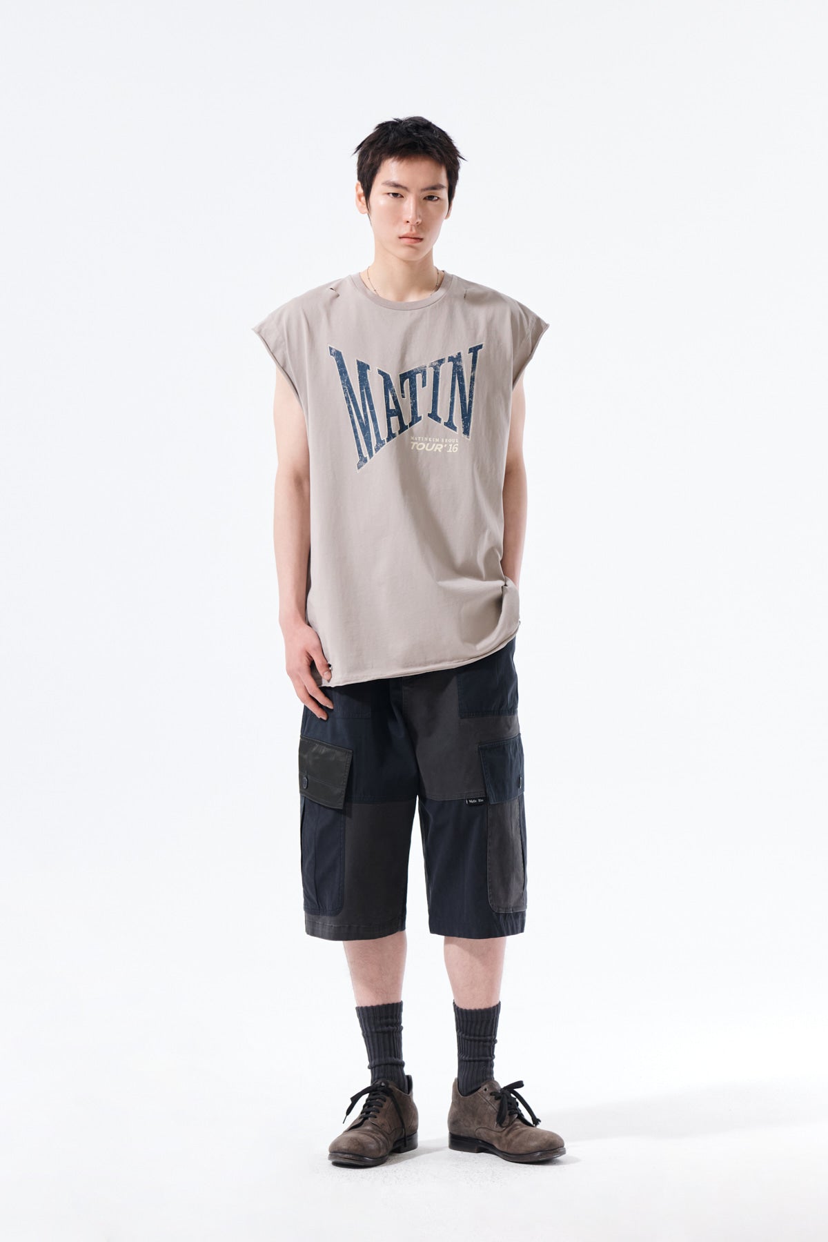 Matin Kim - Raw Edge Cut Out Sleeveless Top (Beige) product image 9 | TRAB K-Fashion Australia