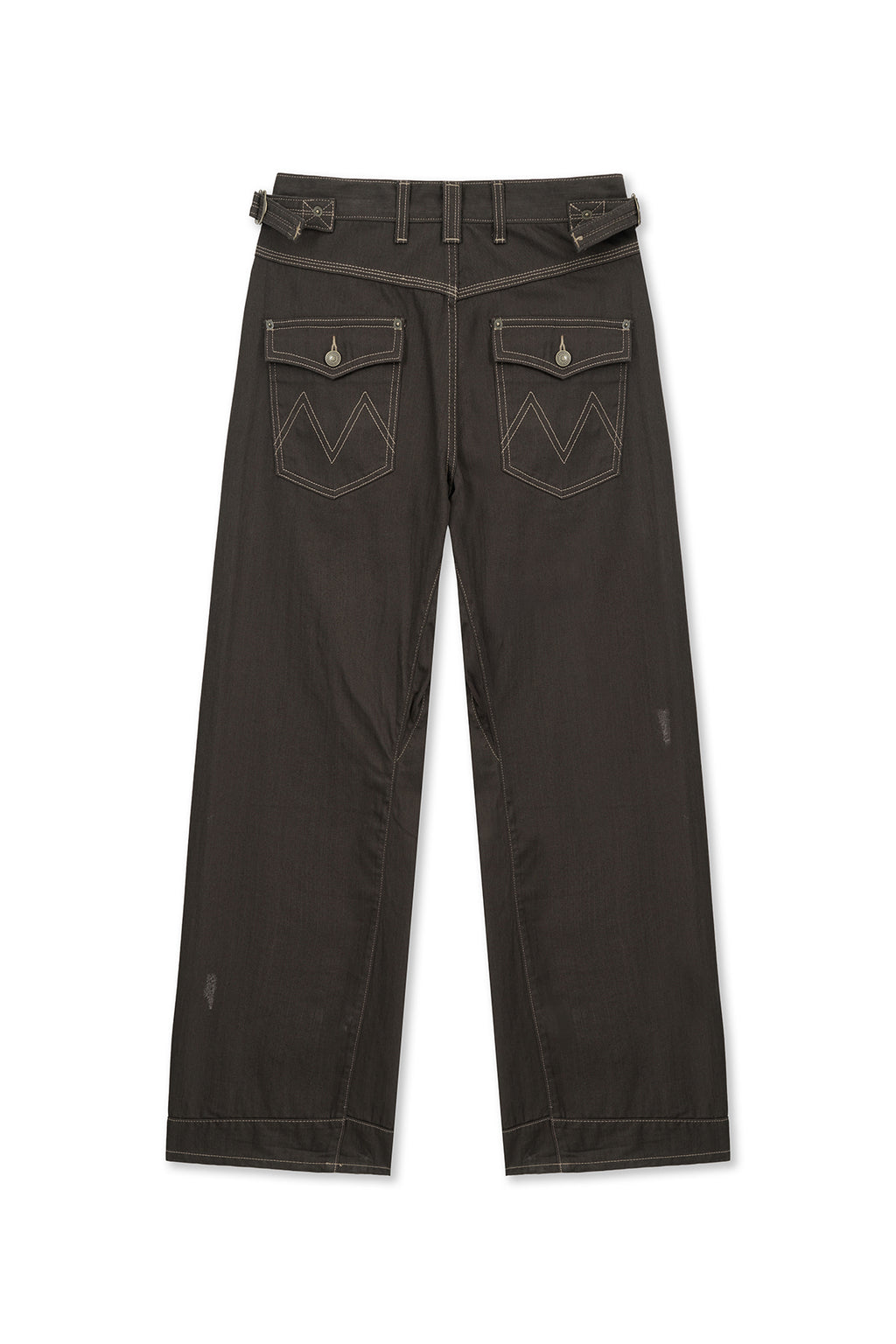 Matin Kim - Waist Buckle Stitch Point Twill Denim Pants (Brown) product image 2 | TRAB K-Fashion Australia