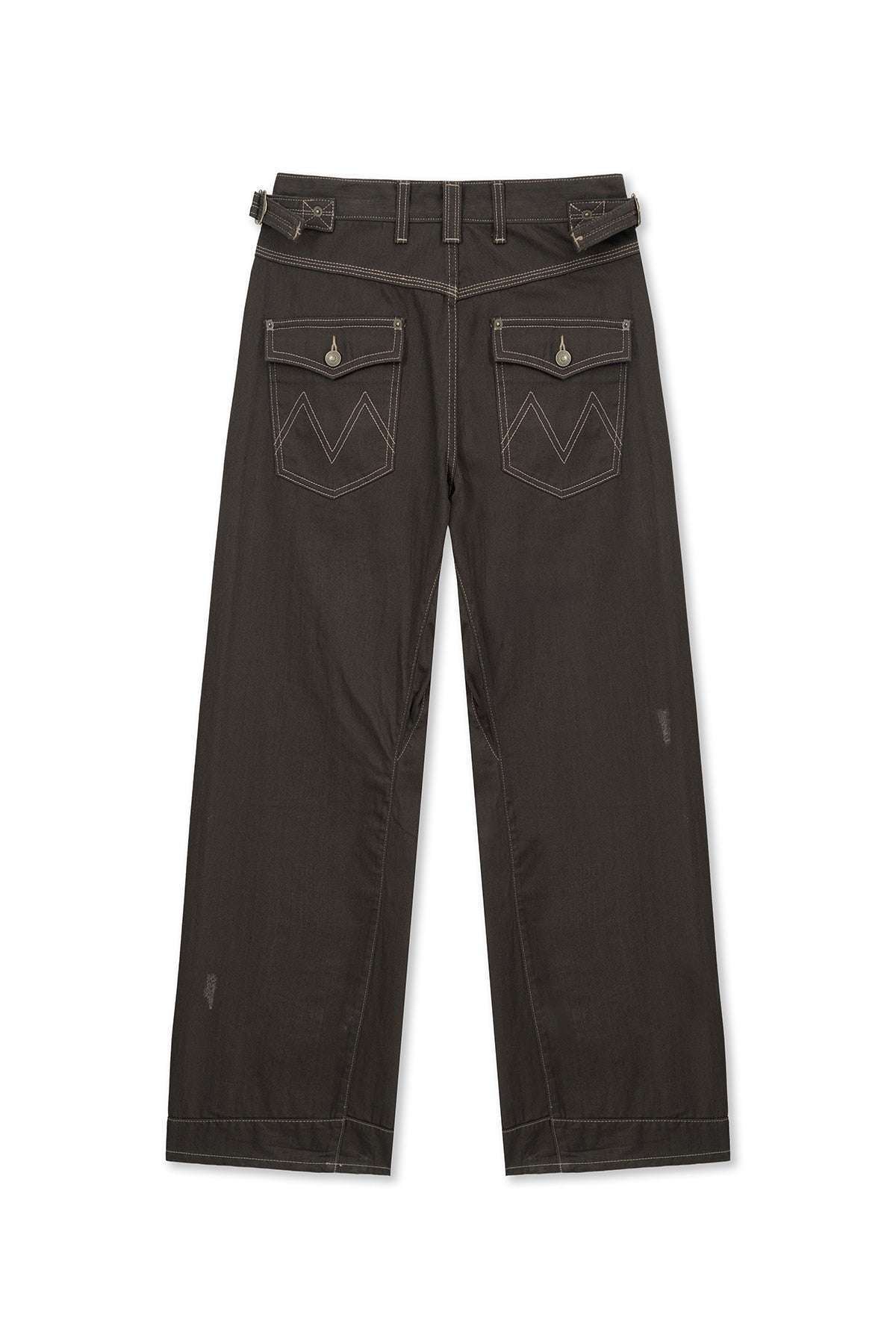 Matin Kim - Waist Buckle Stitch Point Twill Denim Pants (Brown) product image 2 | TRAB K-Fashion Australia