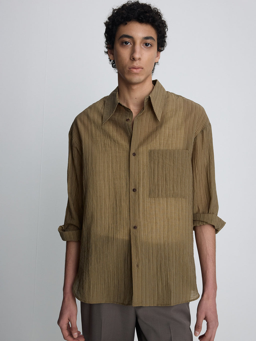 Tonywack - Lyocell Oversized Stripe Shirt (Olive Stripe) product image 6 | TRAB K-Fashion Australia