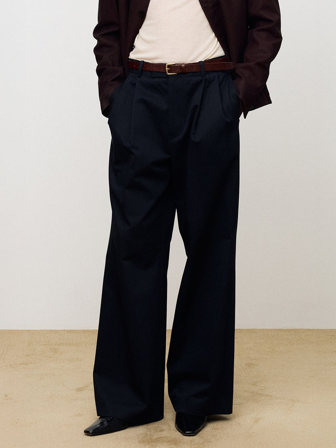 Tonywack - Cotton-Drill Wide Leg Pleated Trousers (Navy) product image 4 | TRAB K-Fashion Australia