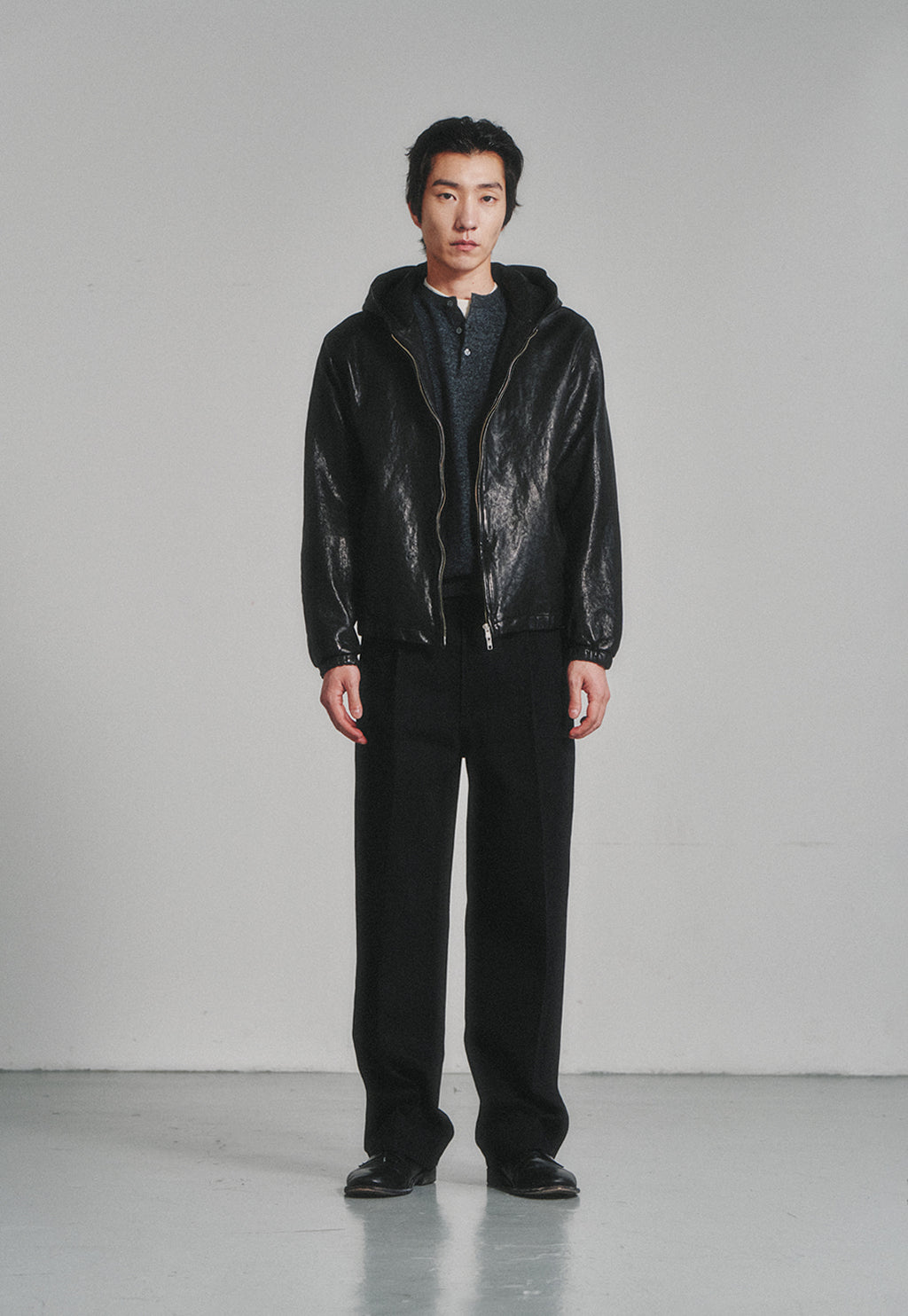 Art if acts - Washed Leather Hooded Zip-up Jacket (Black) product image 2 | TRAB K-Fashion Australia