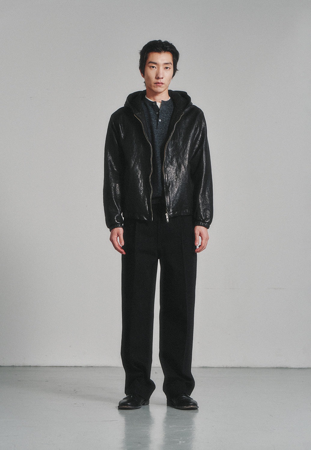 Art if acts - Washed Leather Hooded Zip-up Jacket (Black) product image 2 | TRAB K-Fashion Australia
