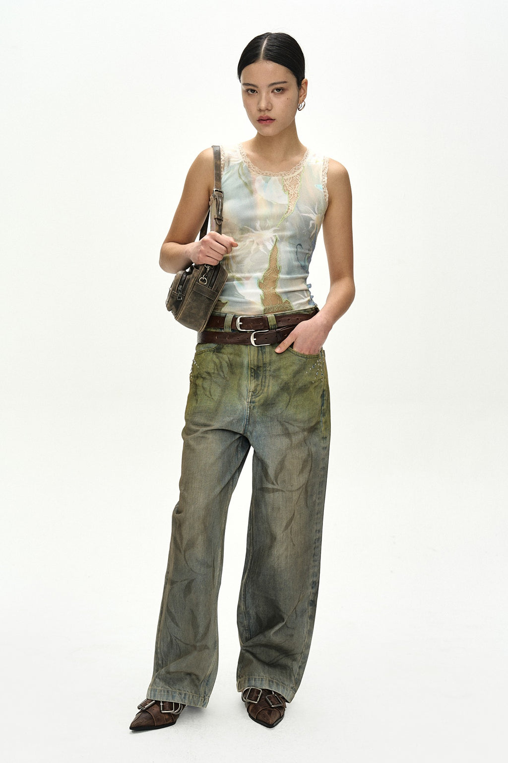 Andersson Bell - Botanical-Print Jeans (Green/Blue) product image 1 | TRAB K-Fashion Australia