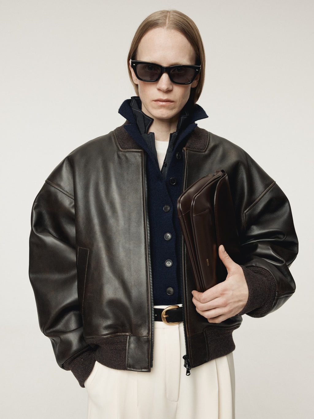 Recto - Vintage Effect Leather Bomber (Vintage Brown) product image 1 | TRAB K-Fashion Australia