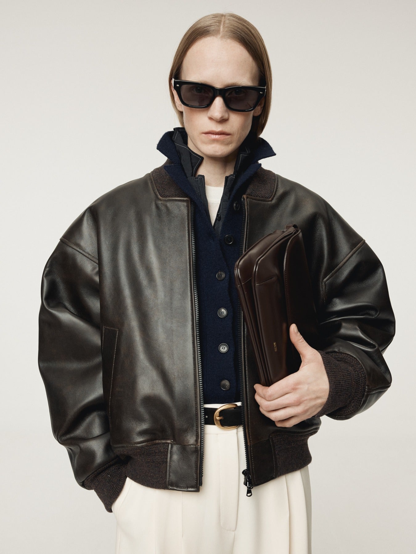 Recto - Vintage Effect Leather Bomber (Vintage Brown) product image 1 | TRAB K-Fashion Australia