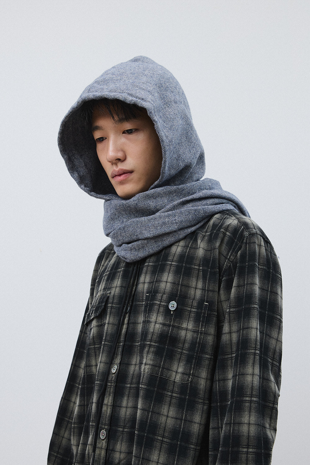Hatchingroom - Hoodie Muffler Hairy Herringbone Blue (Grey) product image 10 | TRAB K-Fashion Australia
