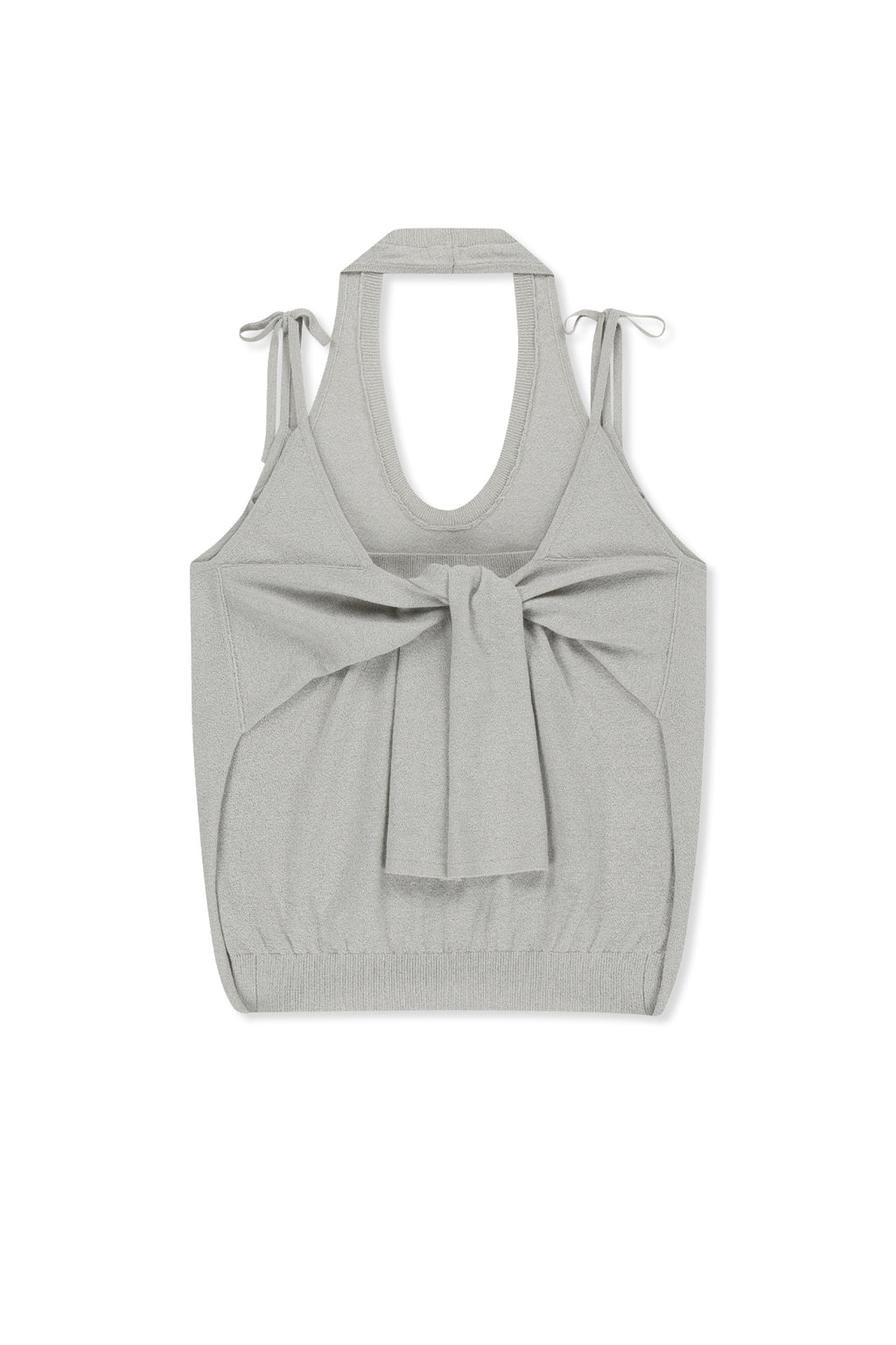 Matin Kim - Layered Tie Halter Neck Knit Top (Light Grey) product image 2 | TRAB K-Fashion Australia