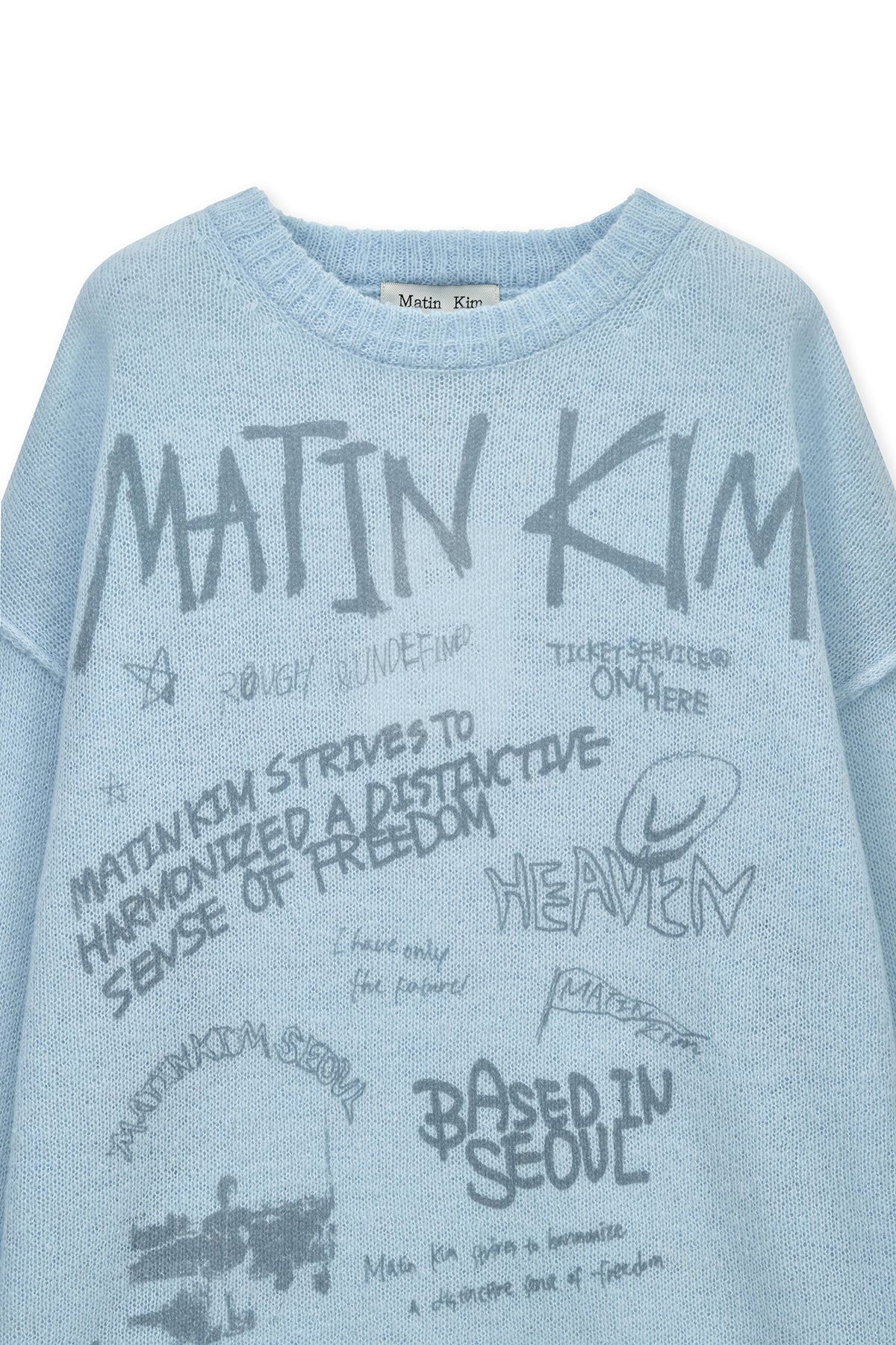 Matin Kim - Graffiti Artwork Knit Pullover (Light Blue) product image 3 | TRAB K-Fashion Australia
