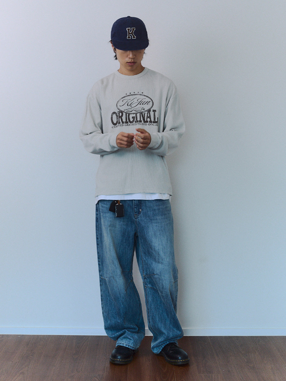 Kijun - Original Logo Waffle Long Sleeve Tee (Light Grey) product image 4 | TRAB K-Fashion Australia