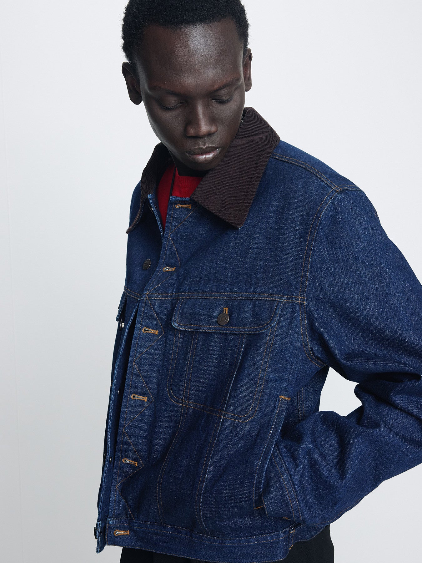 Tonywack - Cord-Collar Indigo Denim Trucker (Rinsed Indigo) product image 5 | TRAB K-Fashion Australia