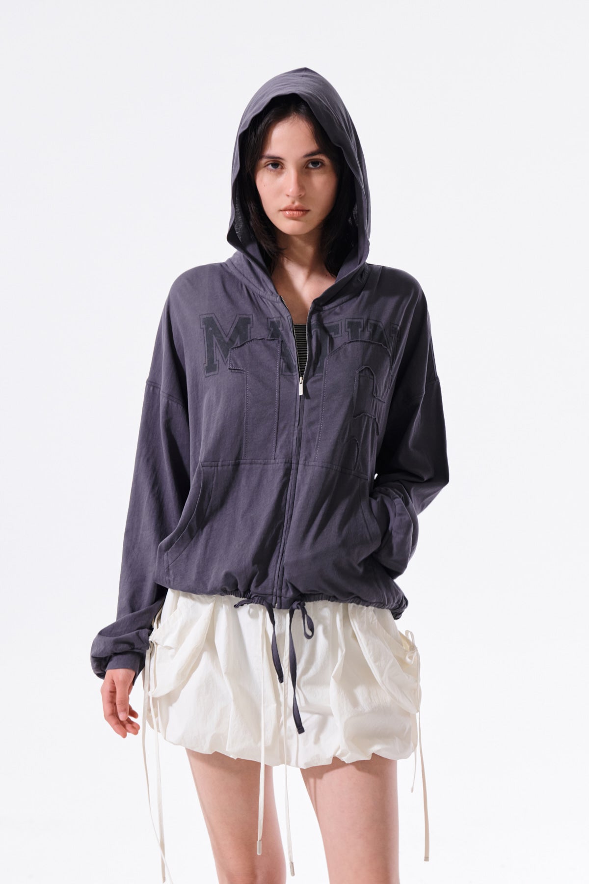 Matin Kim - Matin 16 Applique Logo Hoody Zip Up (Dark Navy) product image 13 | TRAB K-Fashion Australia