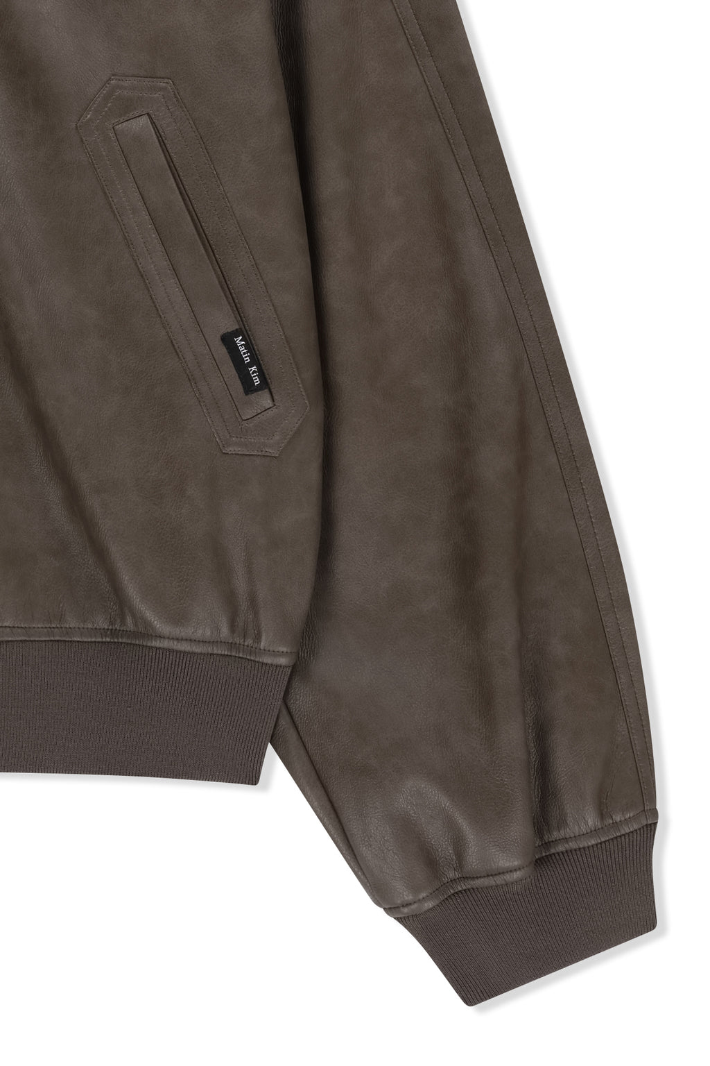Matin Kim - Faux Leather Rib Collar Blouson (Brown) product image 4 | TRAB K-Fashion Australia