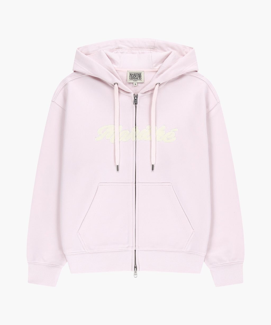 Marithe & Francois Girbaud - Regular Logo Applique Oversized Hoodie Zipup (Light Pink) product image 6 | TRAB K-Fashion Australia