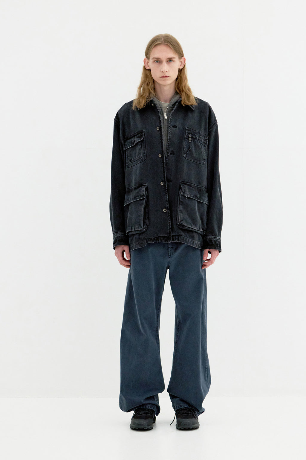 Coor - Moleskin High Waist Curve Pants (Grayish Blue) product image 2 | TRAB K-Fashion Australia