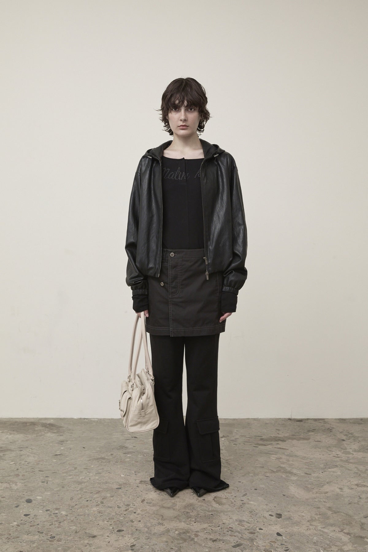 Matin Kim - Faux Leather Hoody Crop Jumper (Black) product image 11 | TRAB K-Fashion Australia