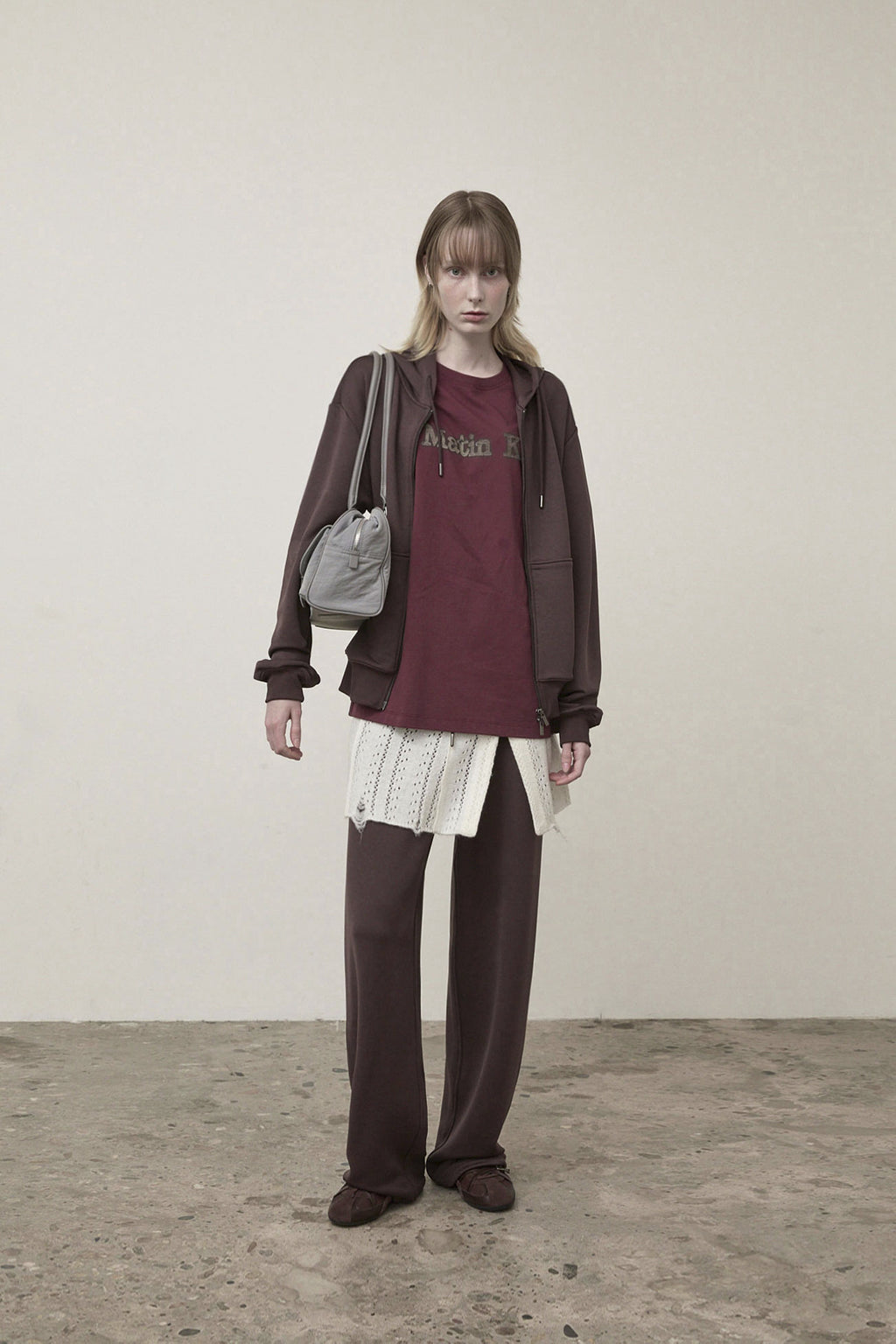 Matin Kim - Back Logo Glitter Hoody Zip Up (Brown) product image 8 | TRAB K-Fashion Australia