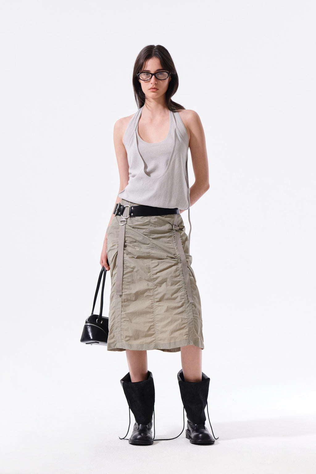 Matin Kim - Layered Tie Halter Neck Knit Top (Light Grey) product image 16 | TRAB K-Fashion Australia