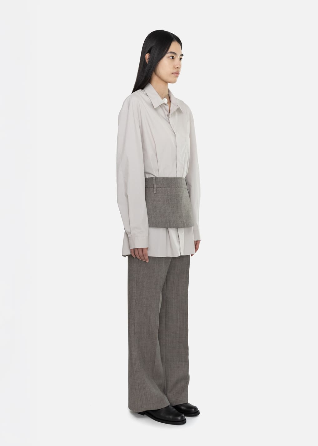 Amomento - Apron Mini Layered Skirt (Grey Beige) product image 3 | TRAB K-Fashion Australia