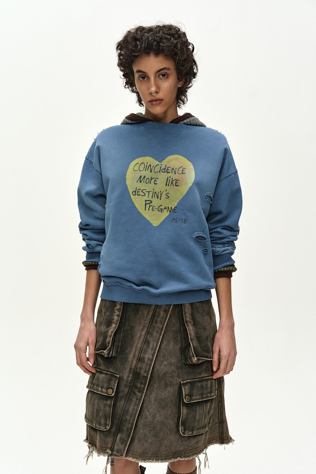 Andersson Bell - (essential) Unisex Spray Washed Heart Message Sweatshirt (sky Blue) (Sky Blue) product image 5 | TRAB K-Fashion Australia