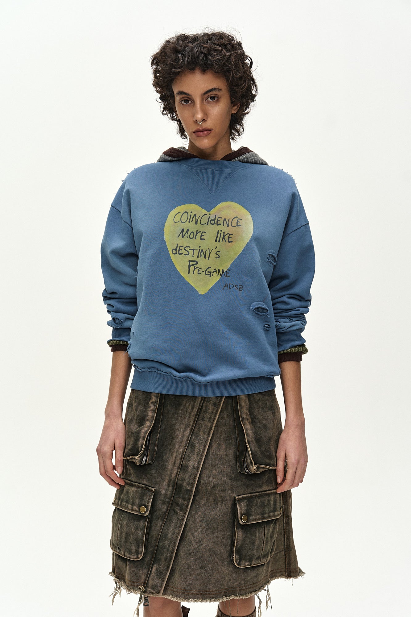 Andersson Bell - (essential) Unisex Spray Washed Heart Message Sweatshirt (sky Blue) (Sky Blue) product image 5 | TRAB K-Fashion Australia