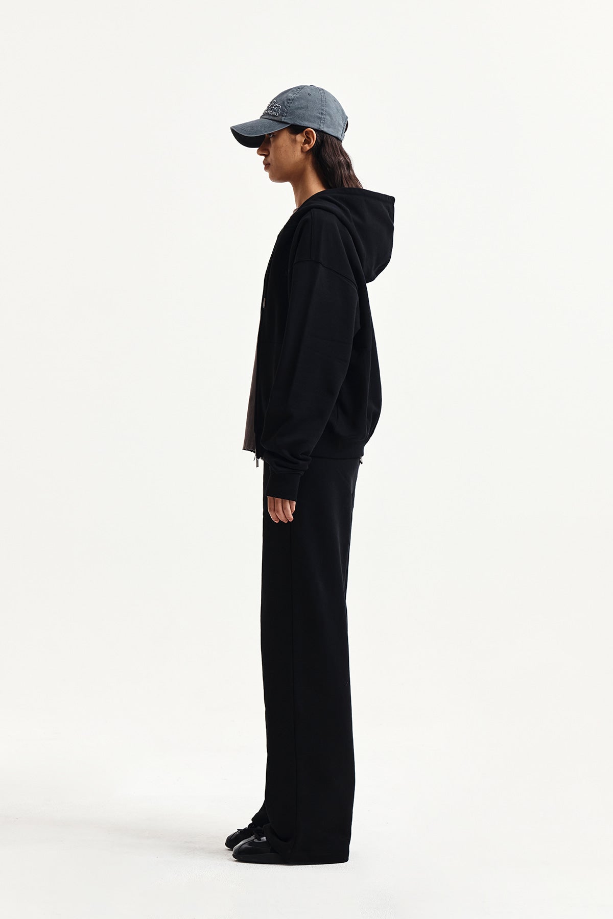 Matin Kim - Back Logo Essential Hoody Zip Up (Black) product image 7 | TRAB K-Fashion Australia