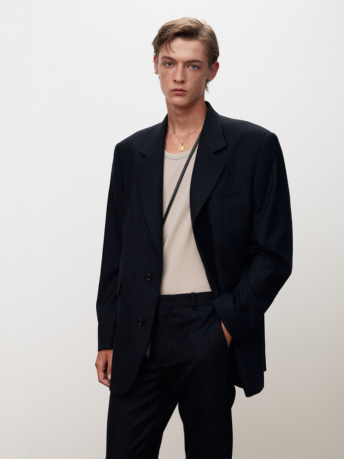 Tonywack - Striped Wool Relaxed Tailored Jacket (Navy Pinstripe) product image 4 | TRAB K-Fashion Australia