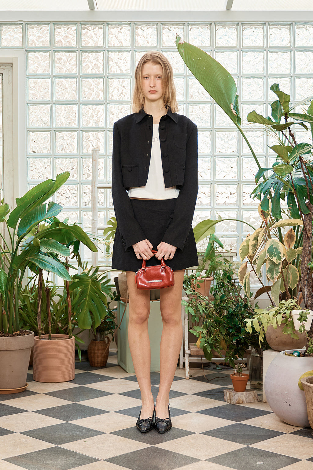 Matin Kim - Stripe Herringbone Wrap Mini Skirt (Black) product image 13 | TRAB K-Fashion Australia