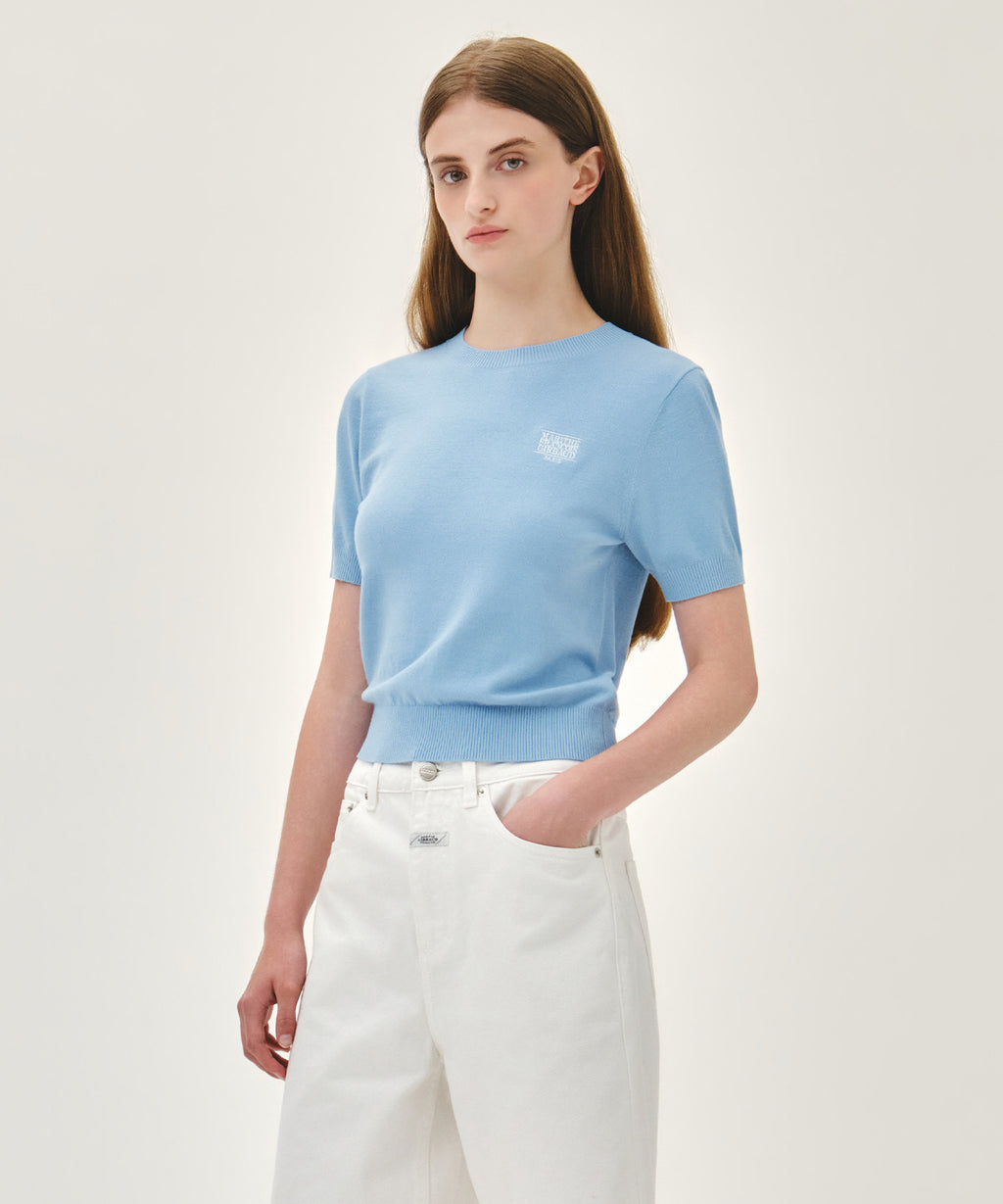 Marithe & Francois Girbaud - Small Classic Logo Half Knit Pullover (Sky Blue) product image 2 | TRAB K-Fashion Australia