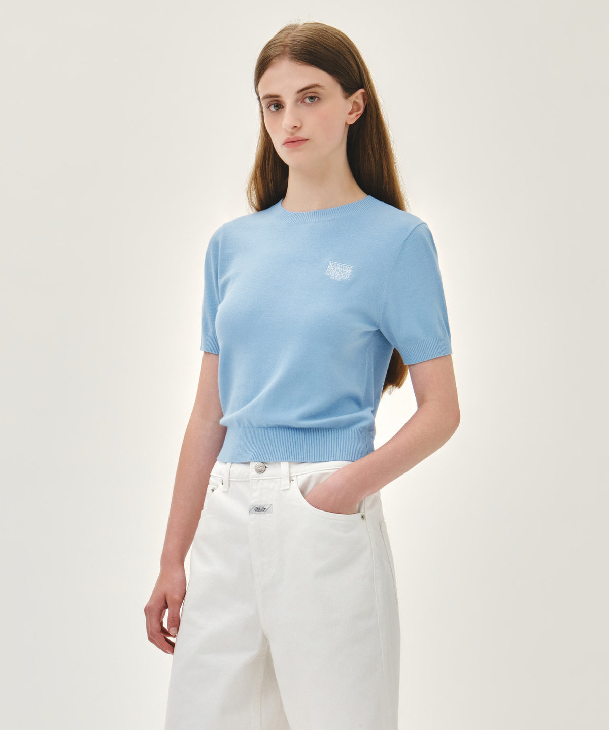 Marithe & Francois Girbaud - Small Classic Logo Half Knit Pullover (Sky Blue) product image 2 | TRAB K-Fashion Australia