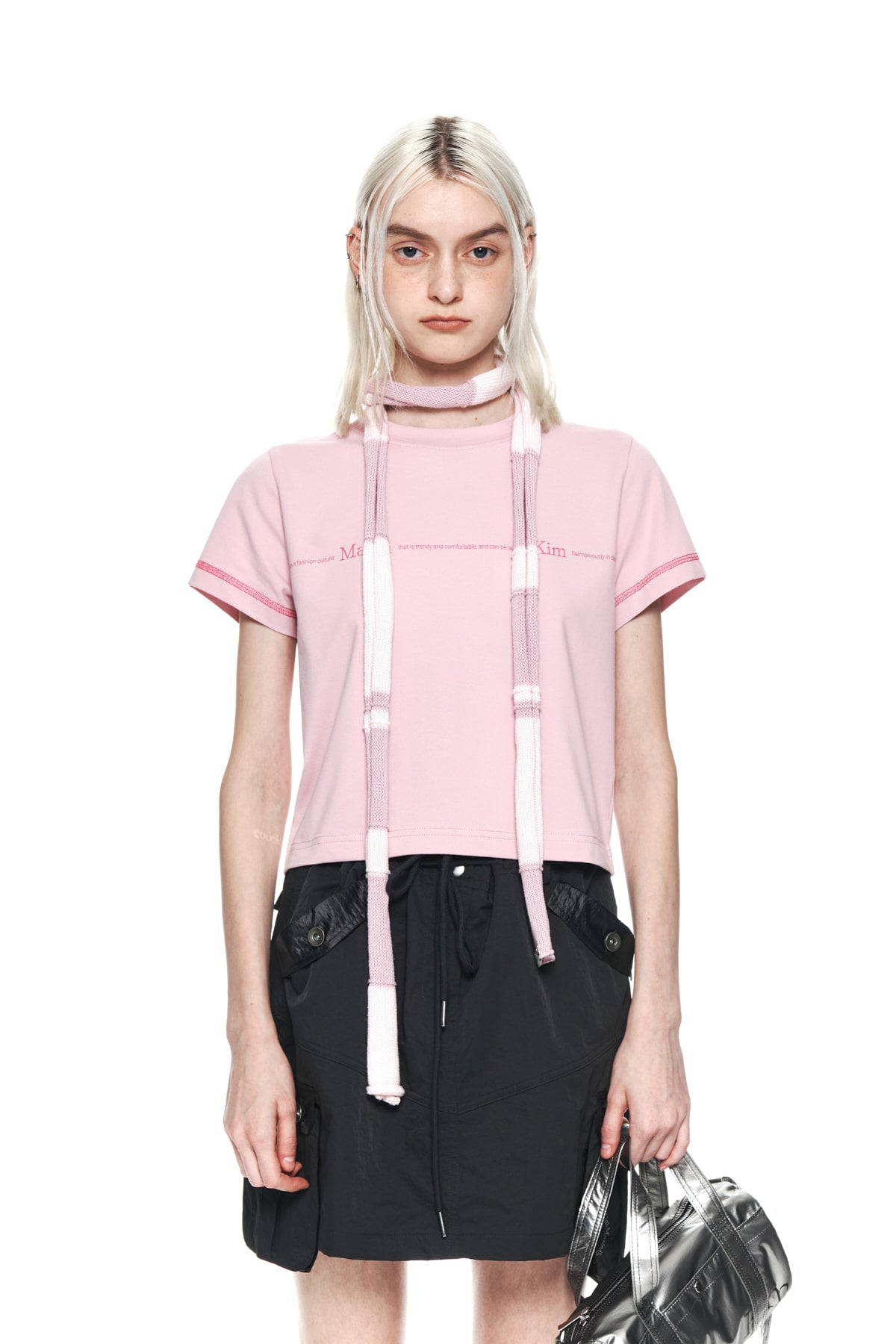 Matin Kim - Matin Small Line Logo Stitch Crop Top (Pink) product image 5 | TRAB K-Fashion Australia