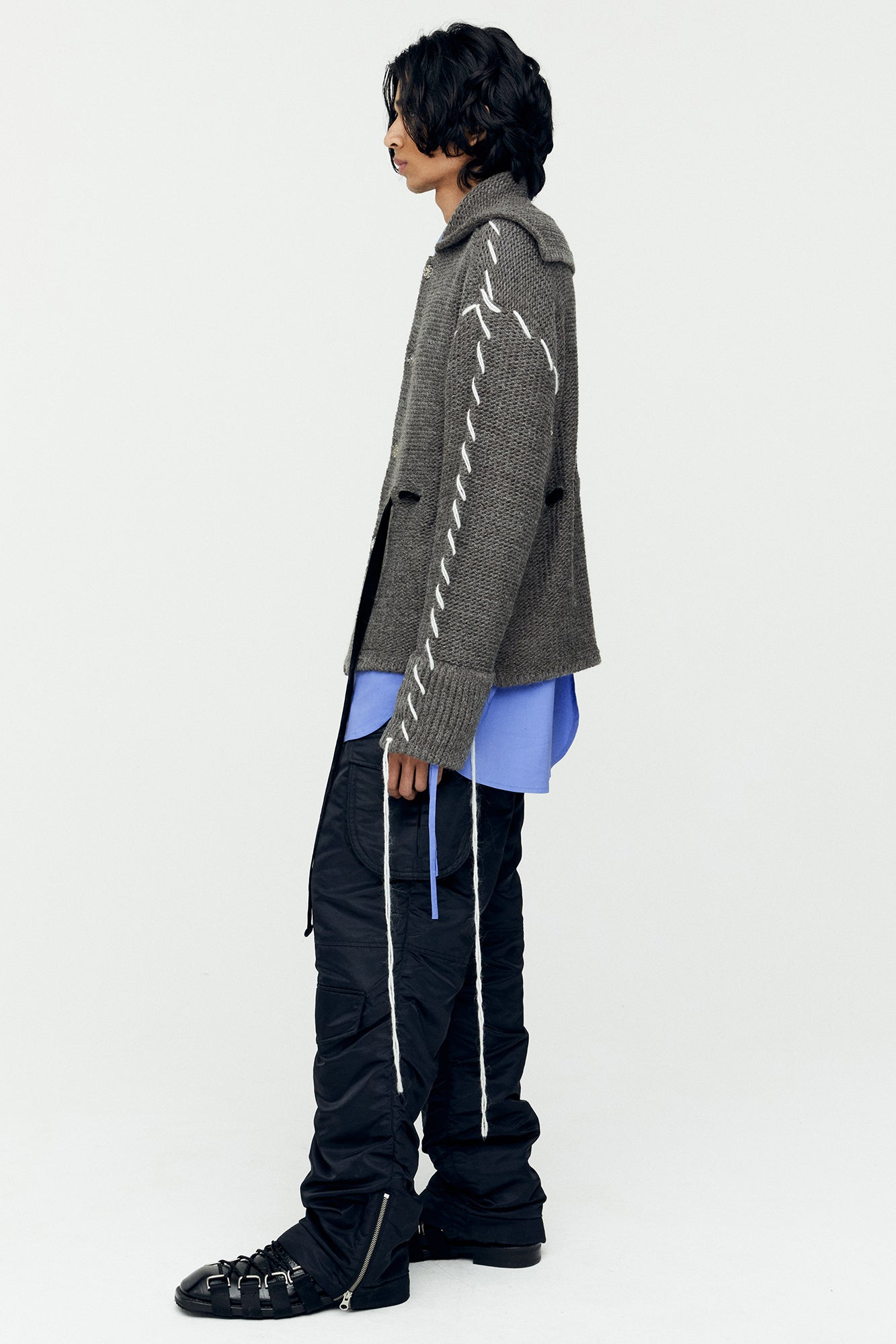 Andersson Bell - Charlie Big Collar Chunky Cardigan (Grey) product image 4 | TRAB K-Fashion Australia