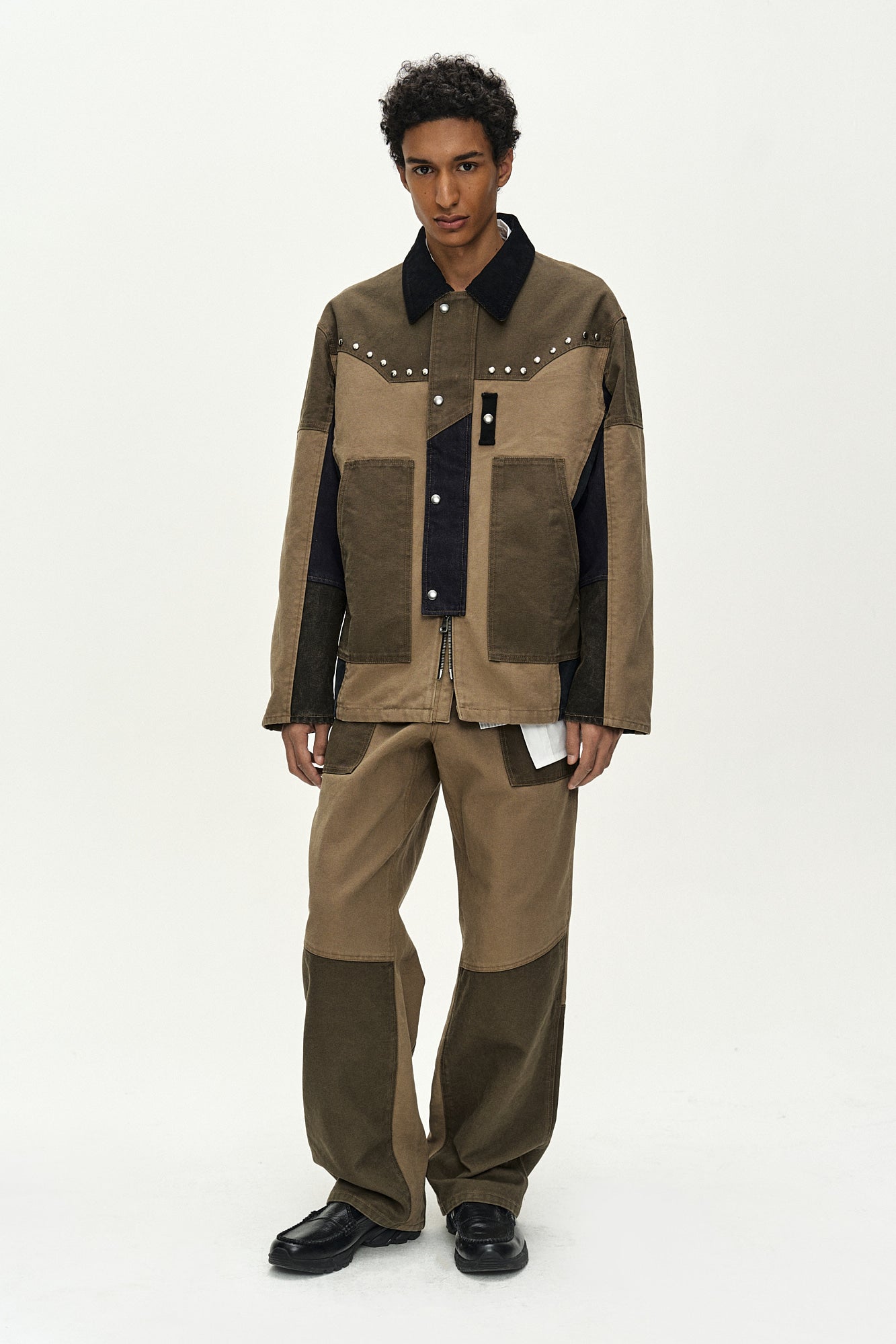 Andersson Bell - Austin Patchwork Washed Wide-Leg Jeans (khaki) (Khaki) product image 2 | TRAB K-Fashion Australia