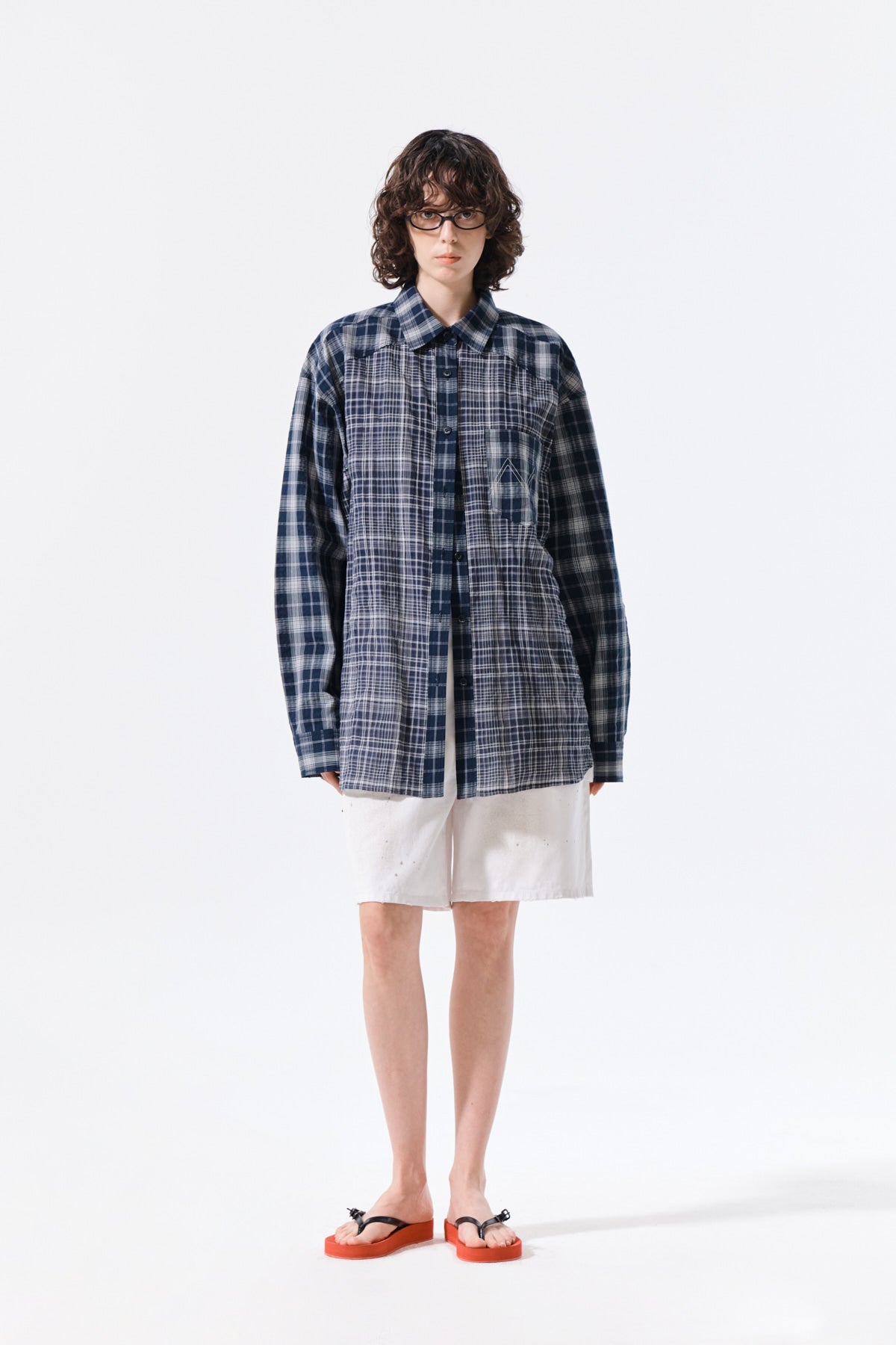 Matin Kim - Mixed Check Over Fit Shirt (Navy) product image 10 | TRAB K-Fashion Australia