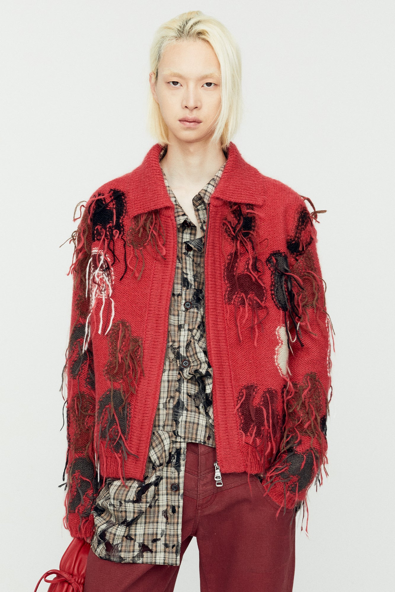 Andersson Bell - Rainbow Intarsia Zip-Up Cardigan (Red) product image 5 | TRAB K-Fashion Australia
