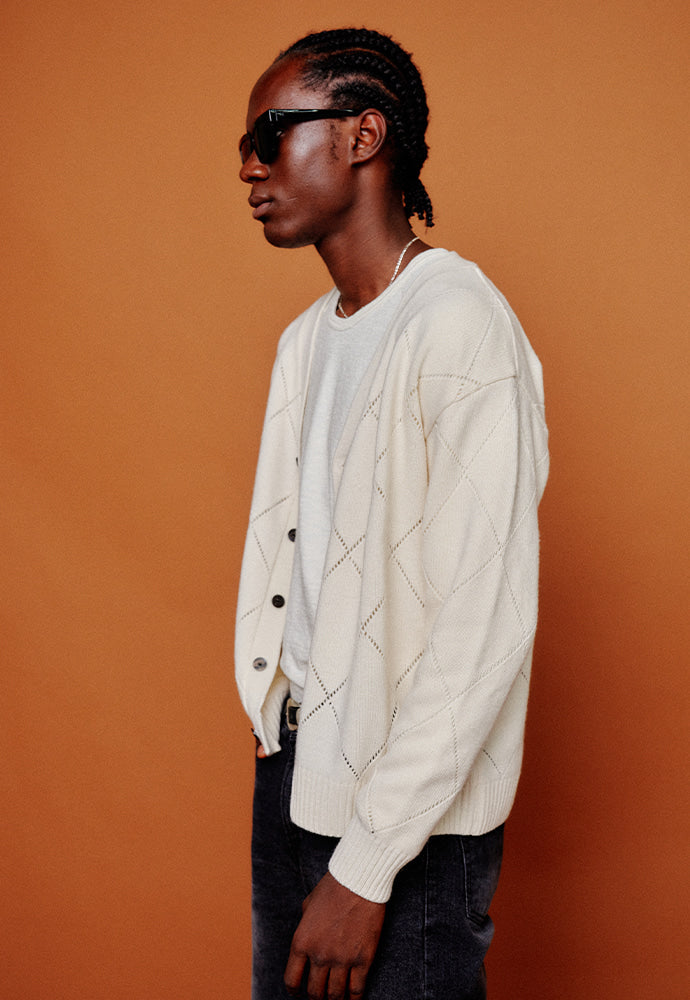 Tonywack - Slashed Argyle Cashmere Cardigan (Ecru) product image 2 | TRAB K-Fashion Australia