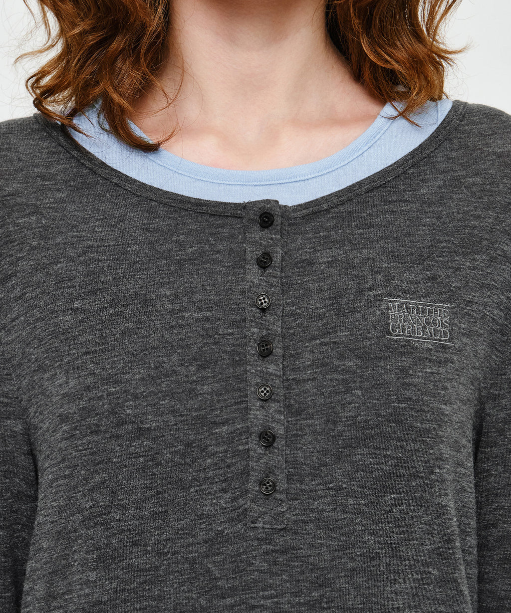 Marithe & Francois Girbaud - Henley Neck Layered Long Sleeve Tee (Charcoal) product image 4 | TRAB K-Fashion Australia