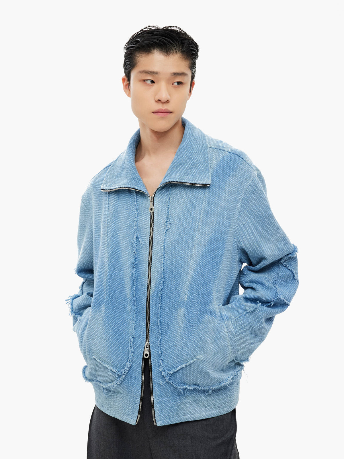 Jiyong Kim - Sun-Bleached Raw Edged Jacket (Blue) product image 2 | TRAB K-Fashion Australia