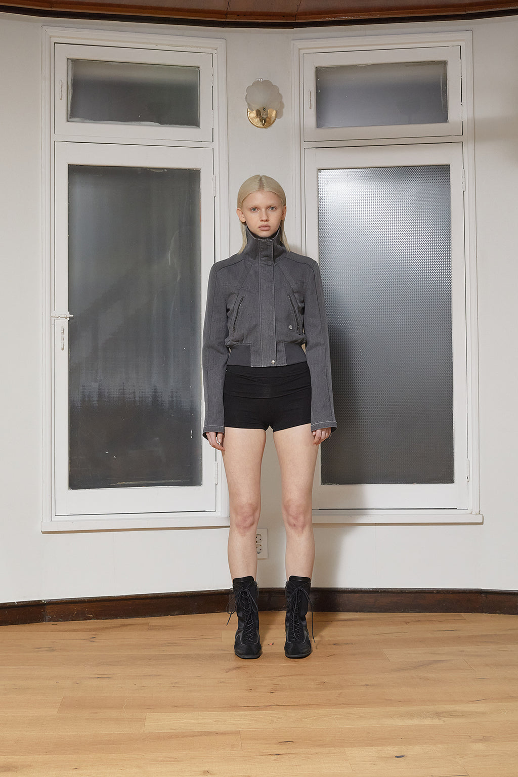 Matin Kim - Color Mixed Slim Bomber Jumper (Charcoal) product image 13 | TRAB K-Fashion Australia