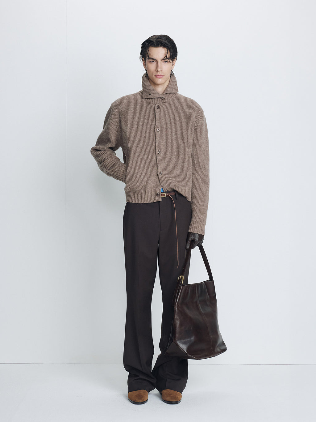 Tonywack - High Neck Merino Wool Button-Up Knitted Blouson (Taupe) product image 2 | TRAB K-Fashion Australia