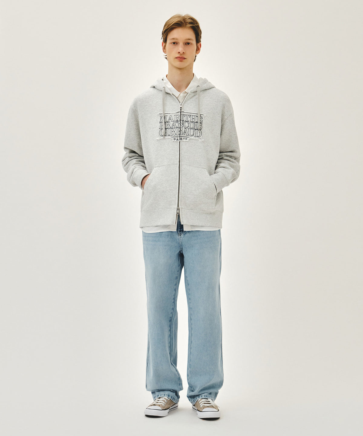 Marithe & Francois Girbaud - Classic Logo Applique Hoodie Zipup (Light Heather Gray) product image 5 | TRAB K-Fashion Australia