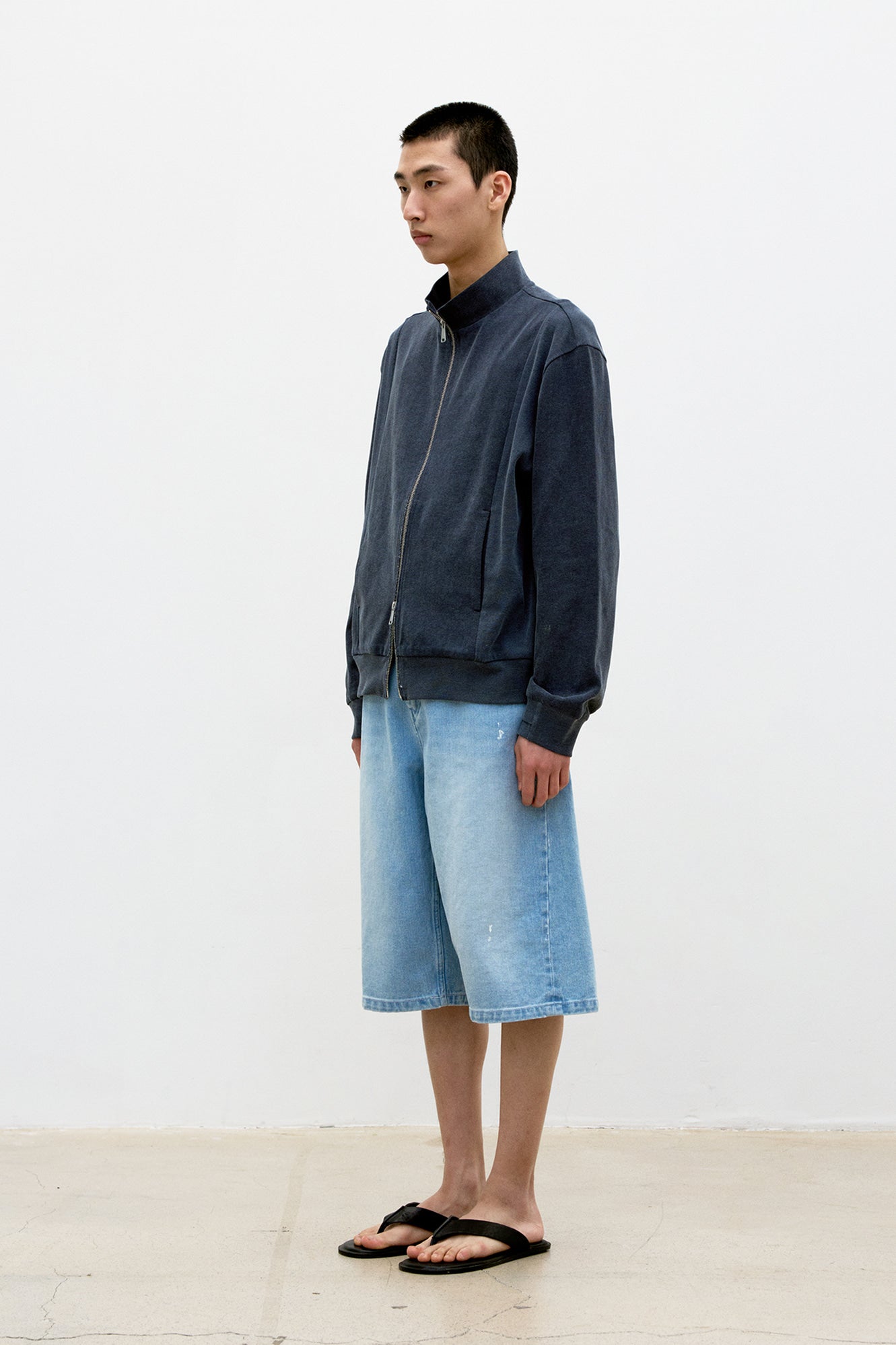 Coor - Washed Cotton Stand Collar Mixed Zip-Up (Washed Charcoal Gray) product image 3 | TRAB K-Fashion Australia