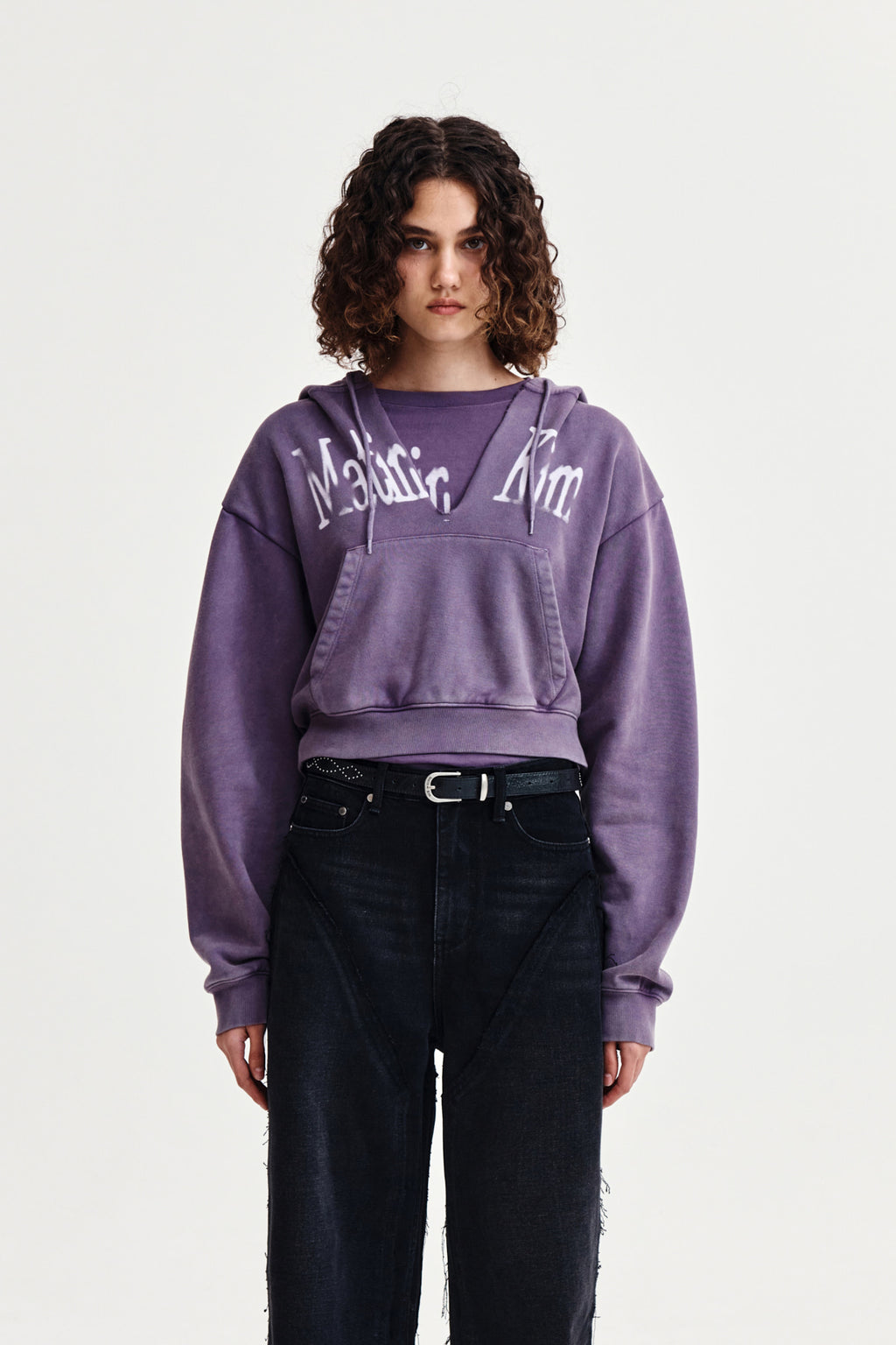 Matin Kim - Washed Layered Crop Hoody (Purple) product image 1 | TRAB K-Fashion Australia