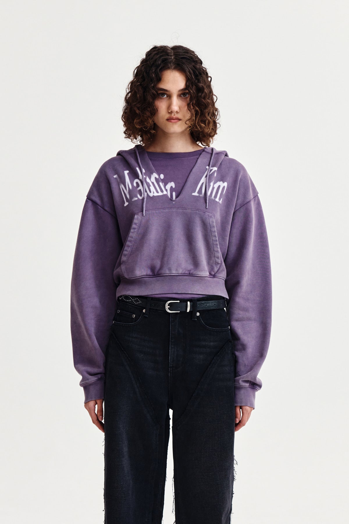 Matin Kim - Washed Layered Crop Hoody (Purple) product image 1 | TRAB K-Fashion Australia