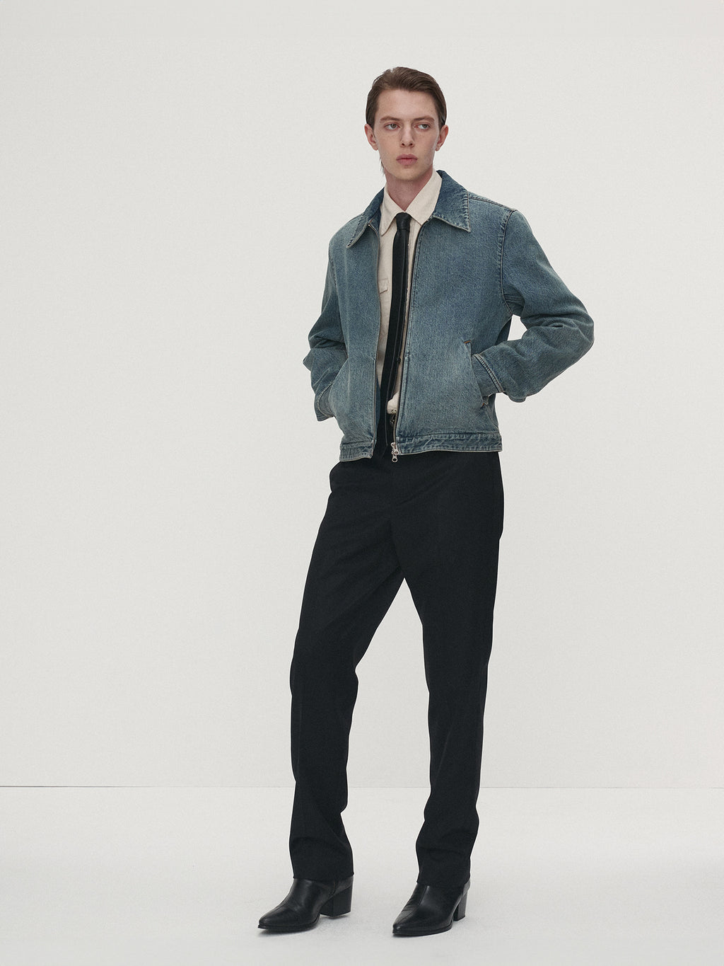 Tonywack - Denim Zippered Jacket (Washed Mid Blue) product image 2 | TRAB K-Fashion Australia