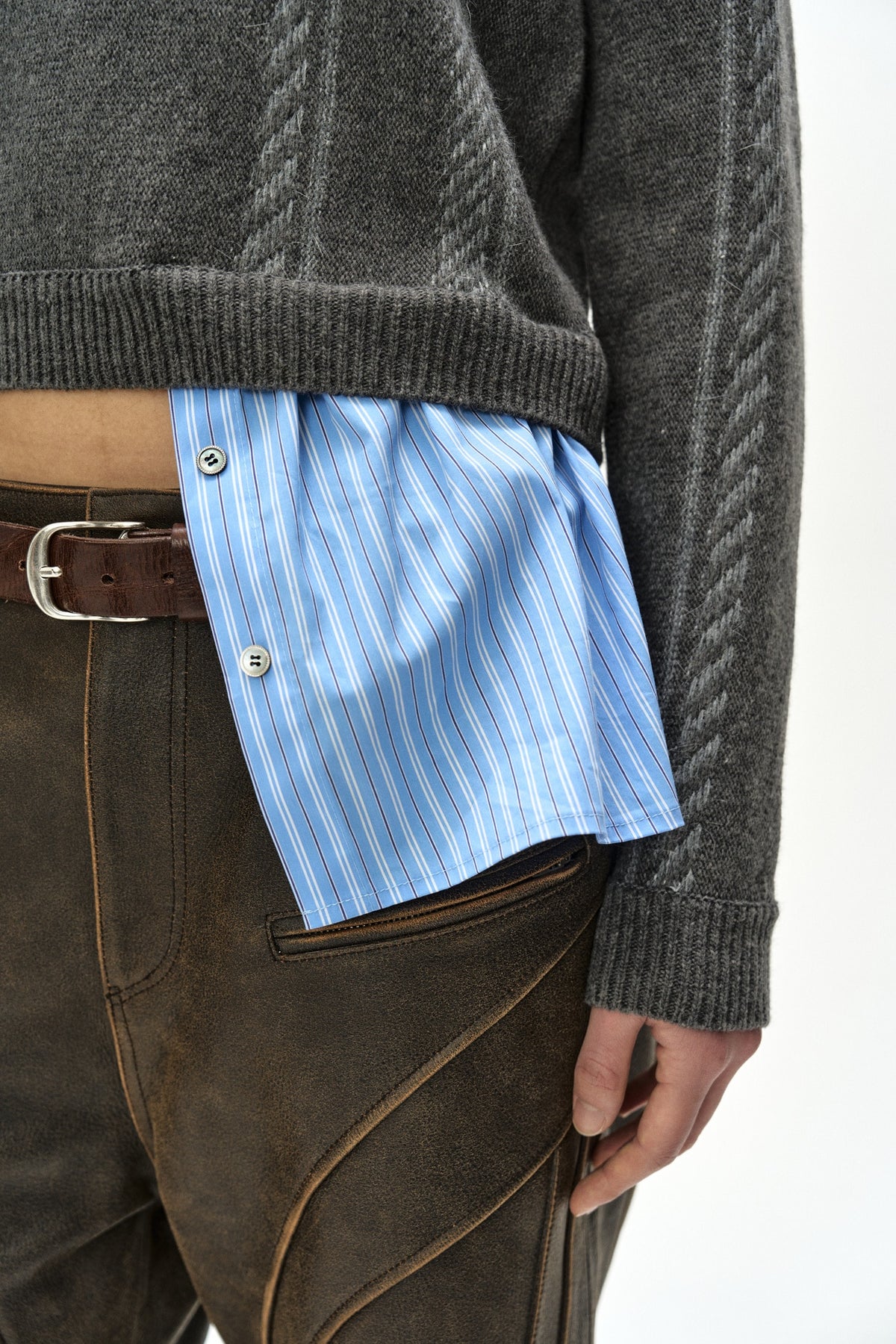 Andersson Bell - Leather Articulated Panel Jeans (Brown) product image 10 | TRAB K-Fashion Australia