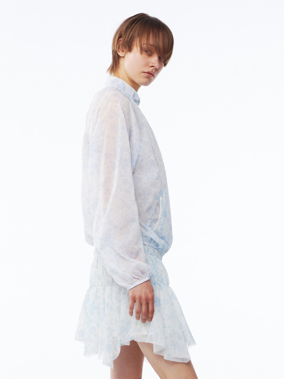 Kijun - Flower Sheer Windbreaker (Print Sky Blue) product image 1 | TRAB K-Fashion Australia