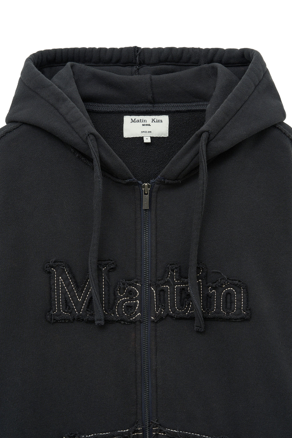 Matin Kim - Raw Cut Applique Hoody Zip Up (Charcoal) product image 4 | TRAB K-Fashion Australia