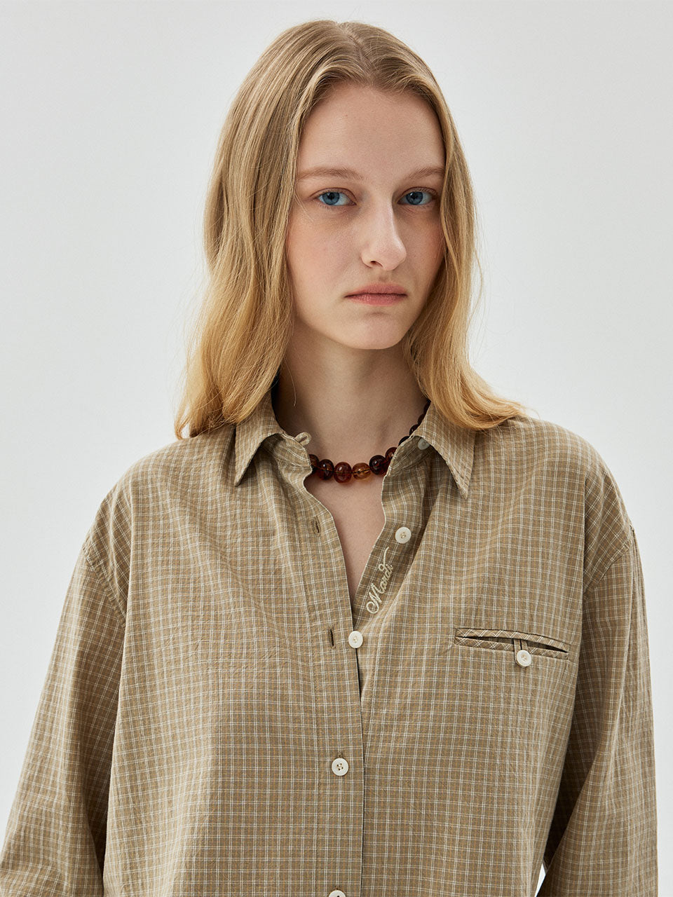 Mardi Mercredi - Relaxed Fit Shirt Check (Taupe) product image 1 | TRAB K-Fashion Australia